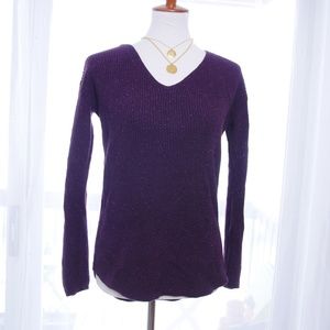 a.n.a Croche Knit Plum Sweater w/ Metallic thread